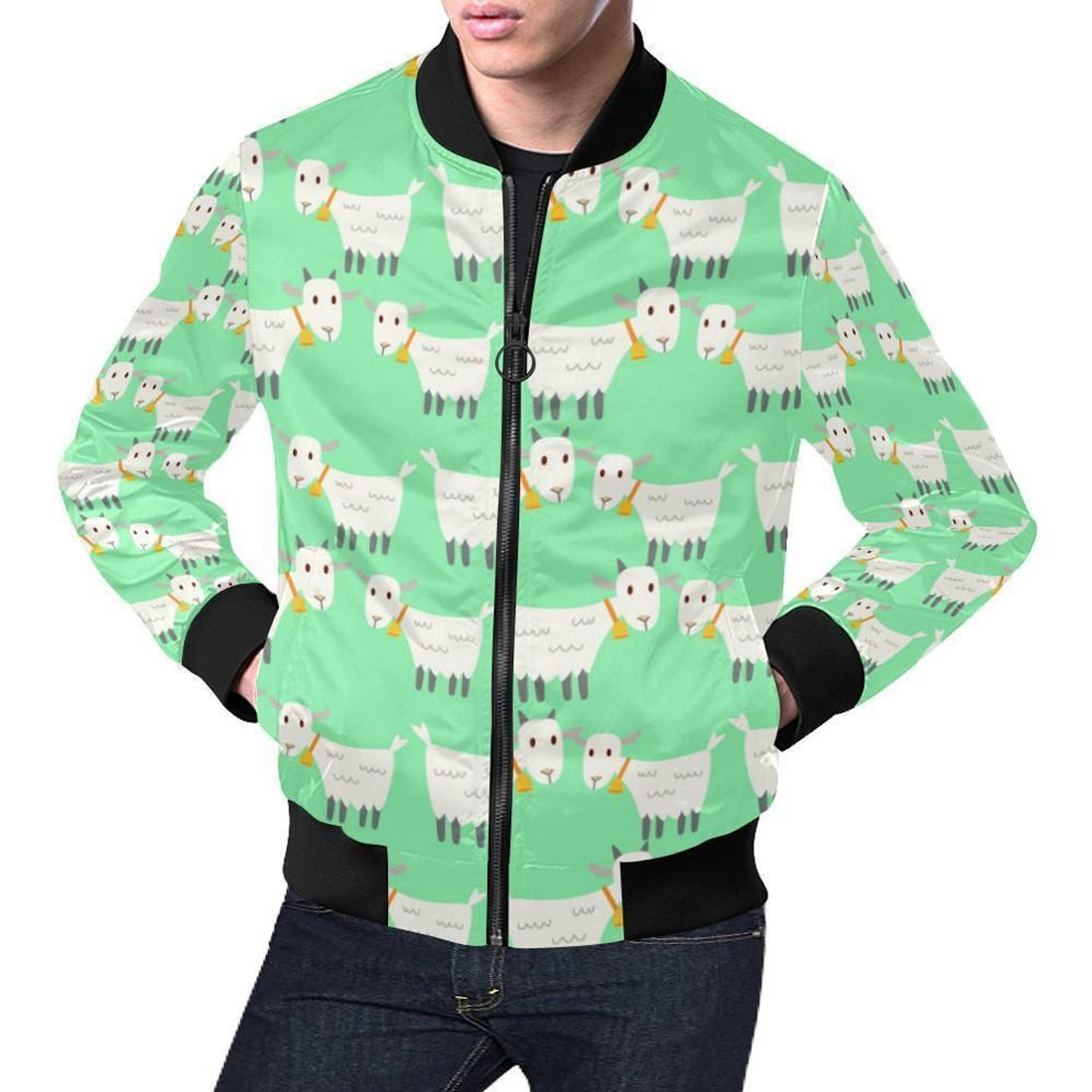 FUNSTUFFPRINT Sheep Goat Print Pattern Mens 3D Bomber Jacket