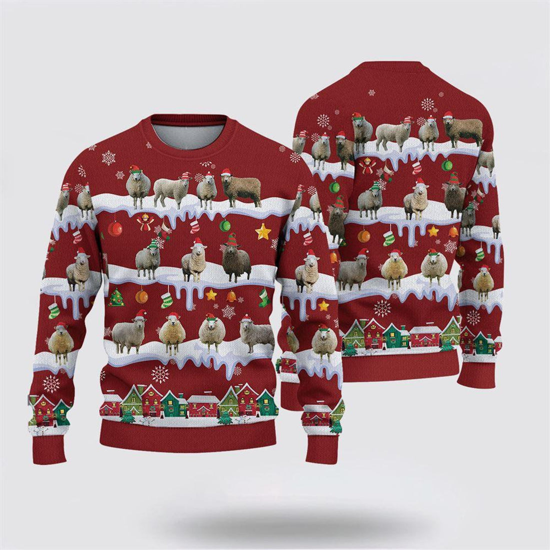 FUNSTUFFPRINT Sheep Christmas Knitted Sweater, Gifts For Farmers, Rural Lovers Ugly  Sweater