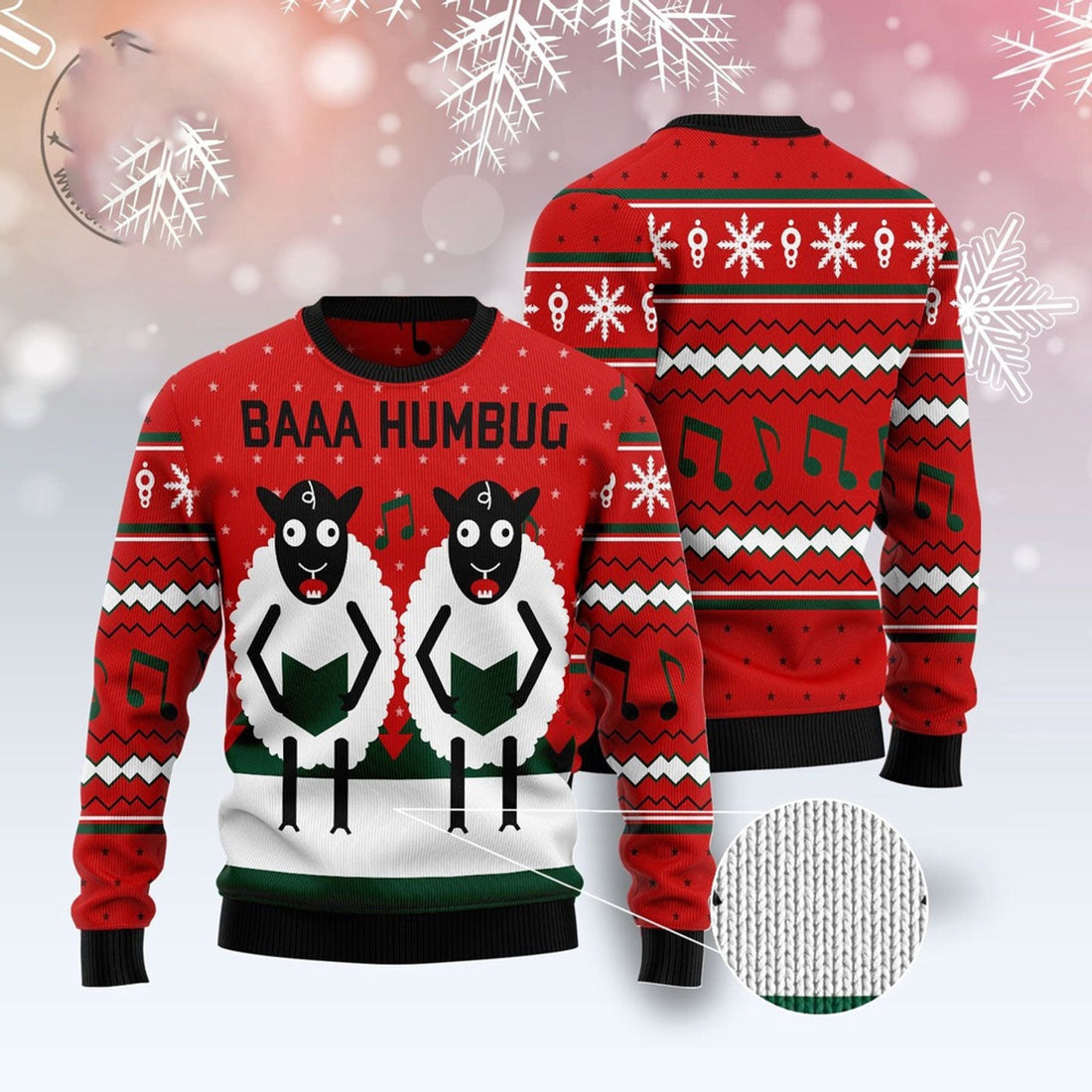 FUNSTUFFPRINT Sheep Lalala Ugly Christmas Sweater, Christmas Sweater, Ugly Sweater, Funny Xmas Sweaters Ugly Sweater