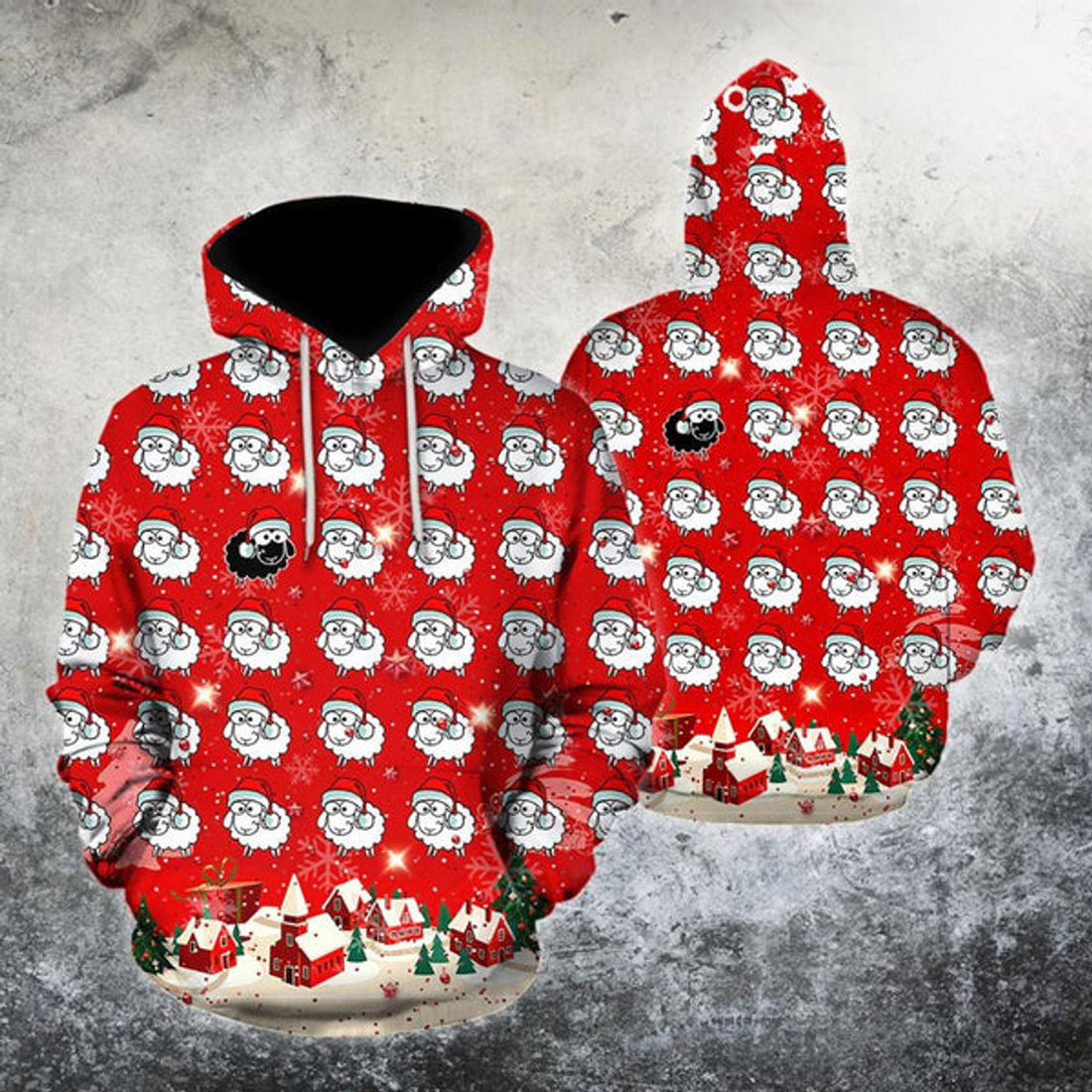 FUNSTUFFPRINT 3DSheep Lover Merry Christmas All Over 3D Hoodie and Zip Hoodie