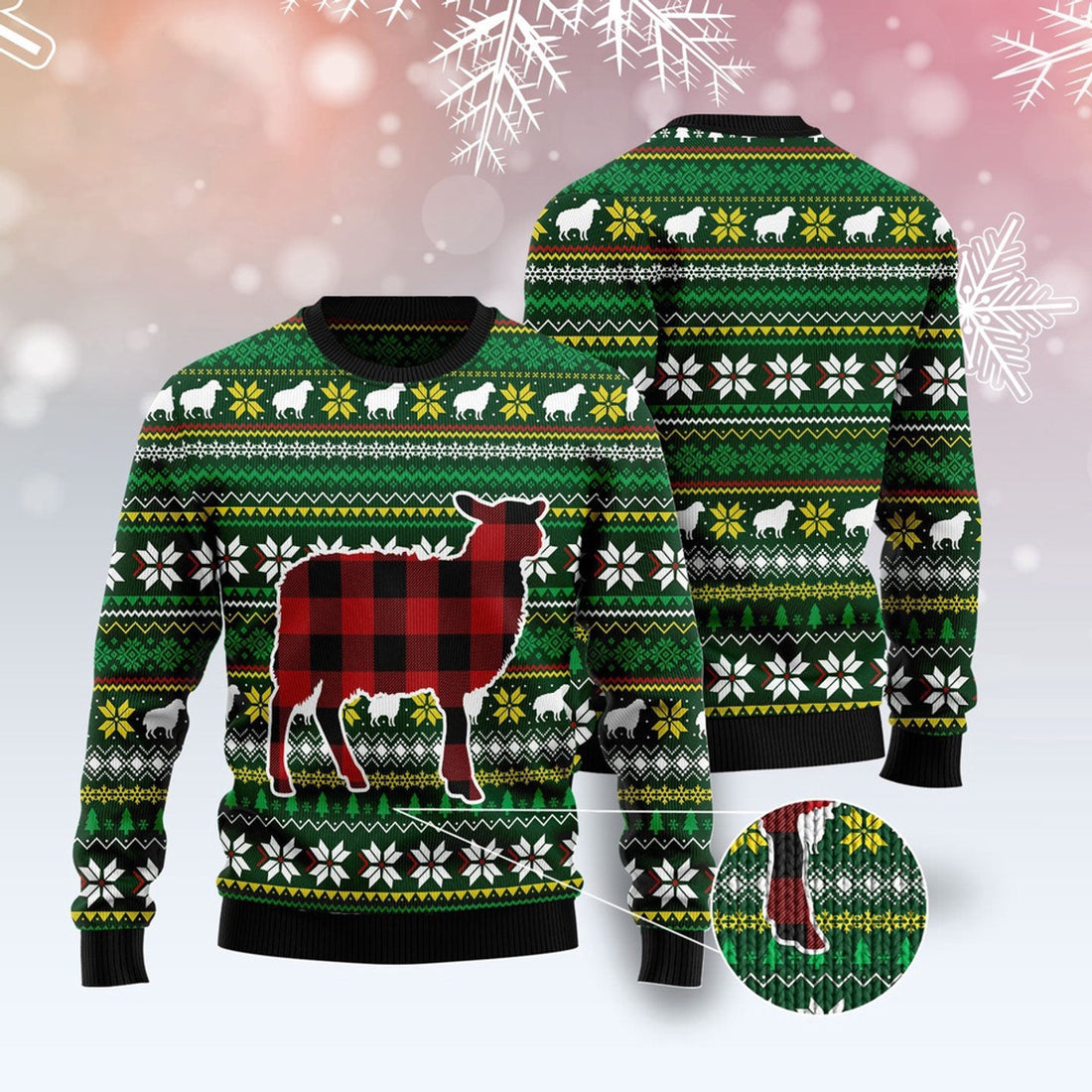 FUNSTUFFPRINT Sheep Red Plaid Ugly Christmas Sweater, Christmas Sweater, Ugly Sweater, Funny Xmas Sweaters Ugly Sweater