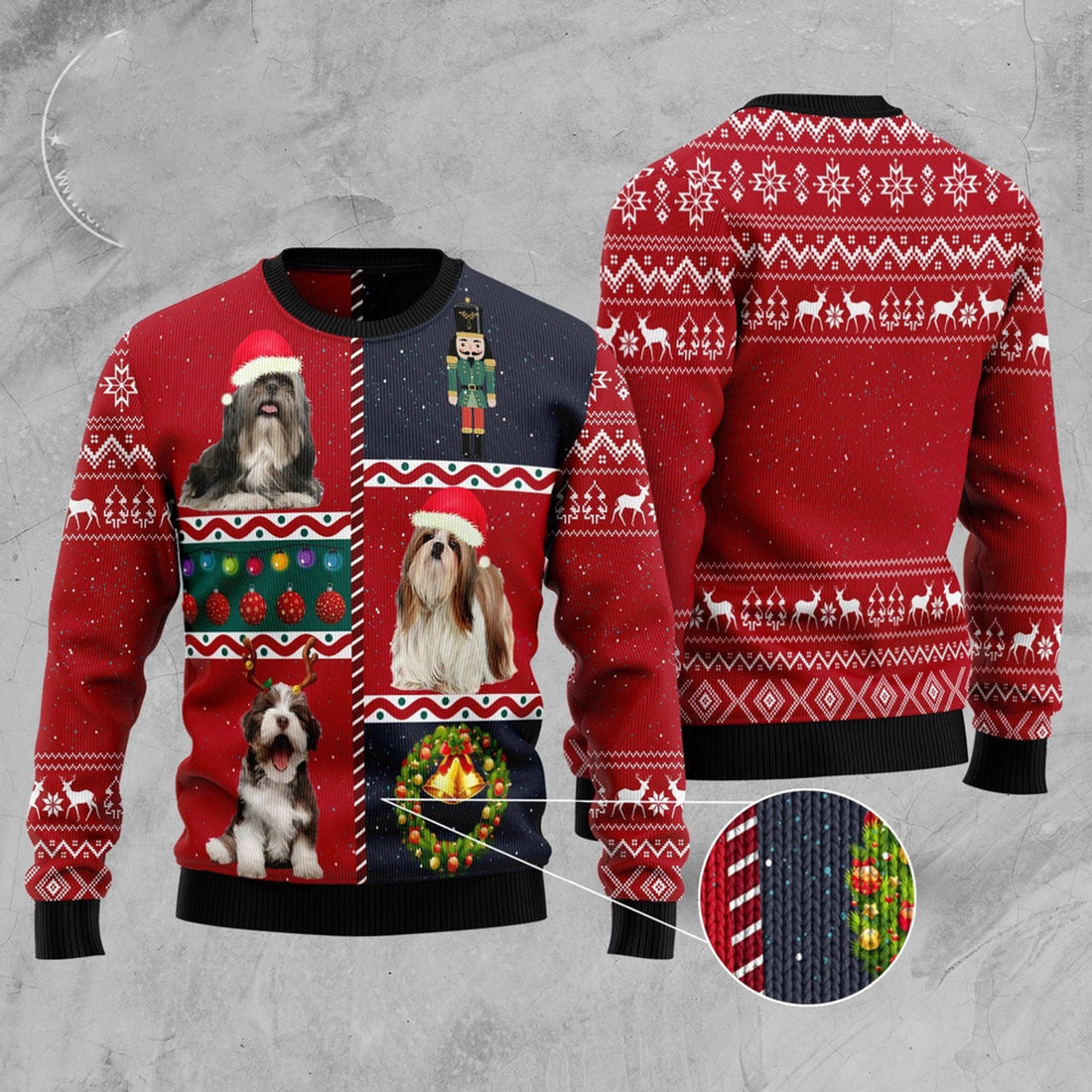 FUNSTUFFPRINT Shih Tzu Vintage Ugly Christmas Sweater, Christmas Sweater, Ugly Sweater, Funny Xmas Sweaters Ugly Sweater
