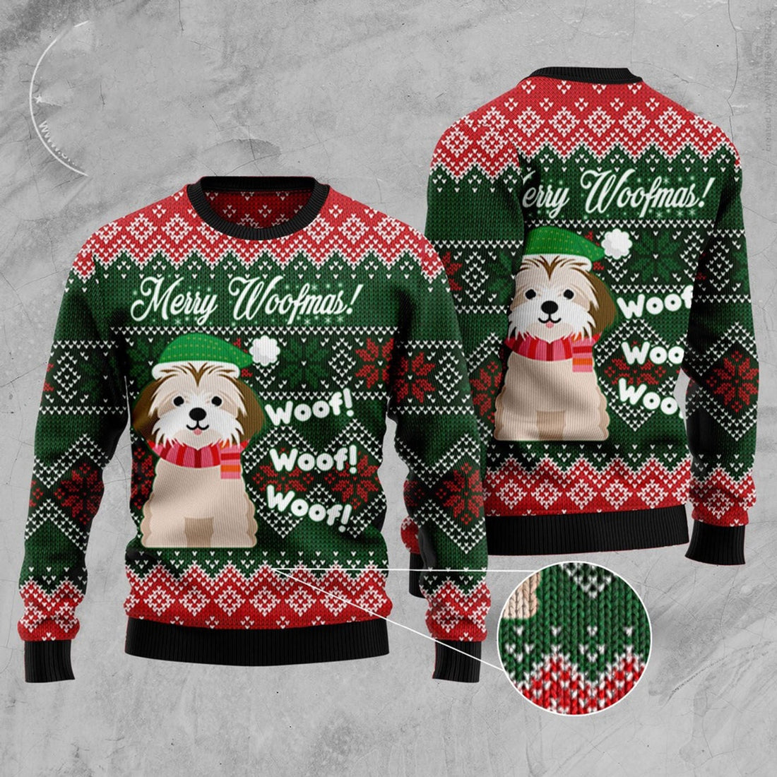 FUNSTUFFPRINT Shih Tzu Woofmas Ugly Christmas Sweater, Christmas Sweater, Ugly Sweater, Funny Xmas Sweaters Ugly Sweater