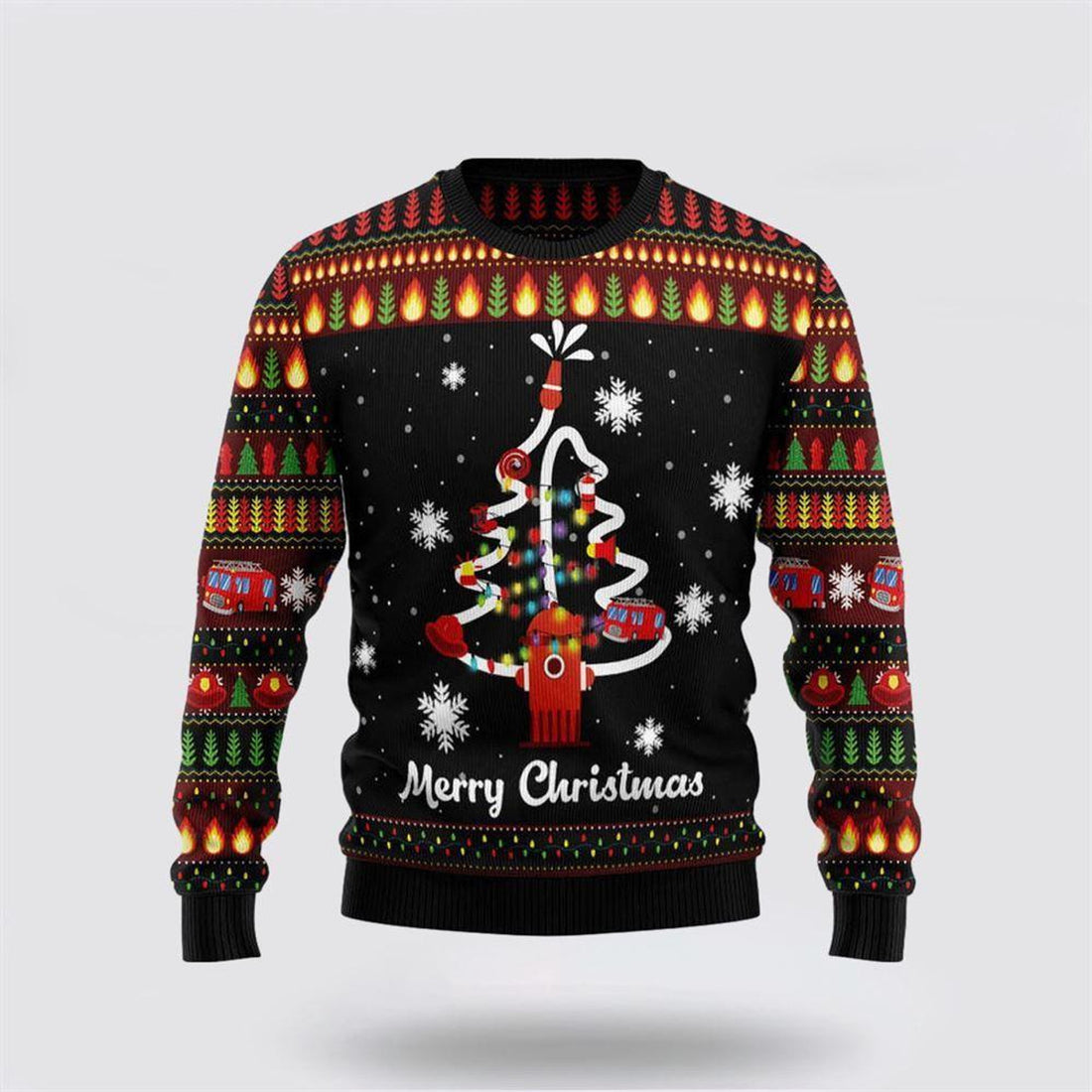 FUNSTUFFPRINT Shop The Merry Christmas Firefighter Ugly Sweater - Christmas Gifts For Firefighters Ugly Sweater