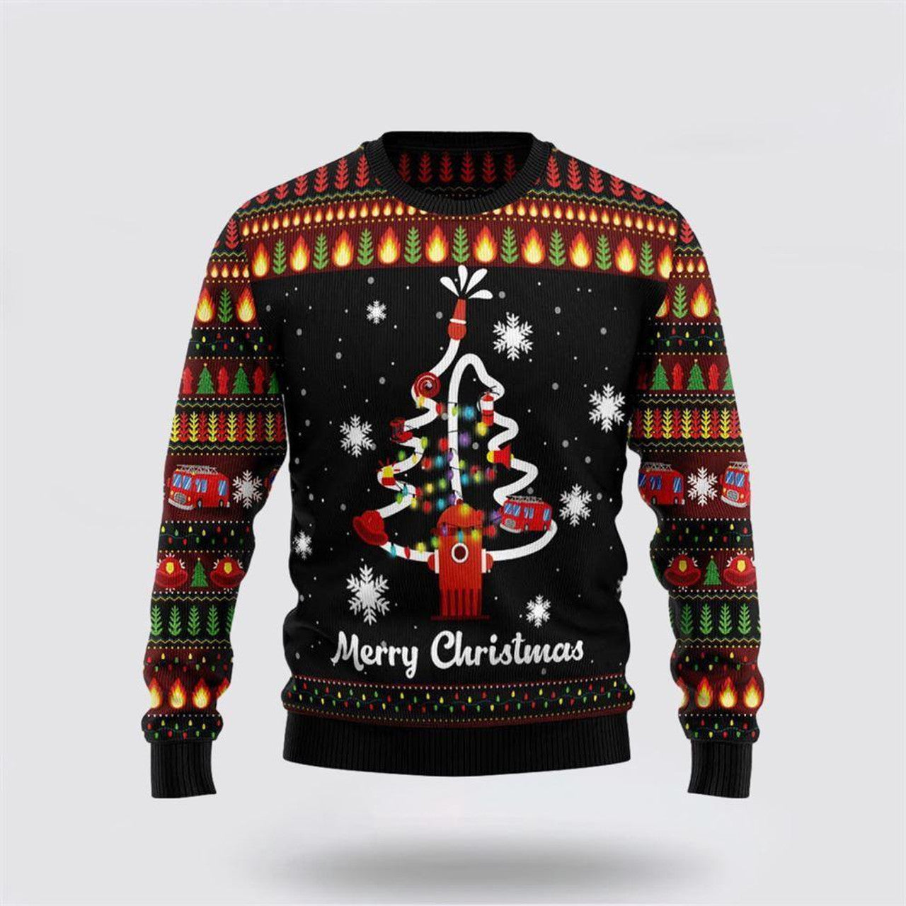 FUNSTUFFPRINT Shop The Merry Christmas Firefighter Ugly Sweater - Christmas Gifts For Firefighters Ugly Sweater