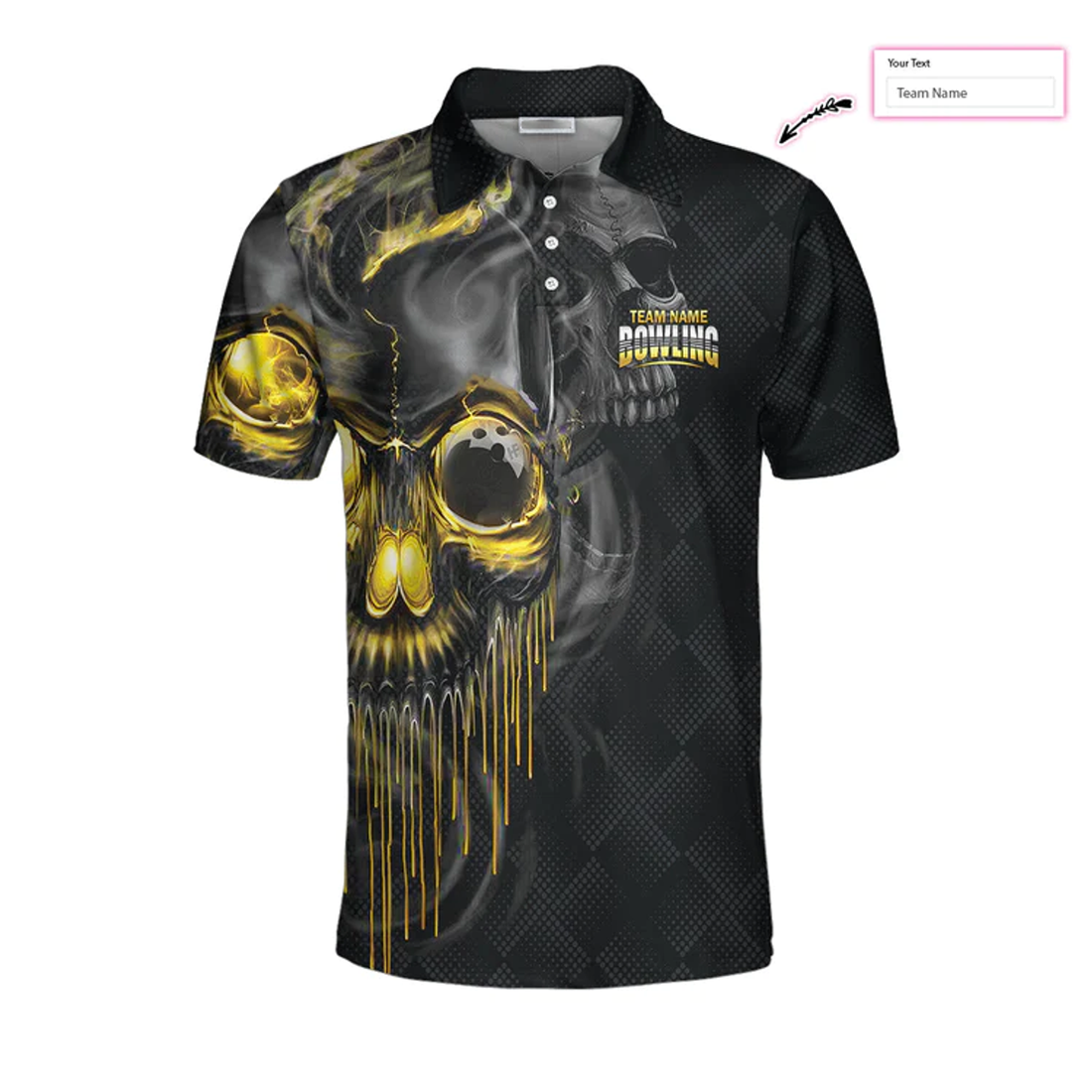 Custom Shut Up And Bowl Golden Skull Custom Polo Shirt, Black Skull Bowling Shirt With Sayings, Personalized Bowling Gift