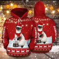FUNSTUFFPRINT 3D Siamese Cat Christmas Red All Over 3D Hoodie and Zip Hoodie