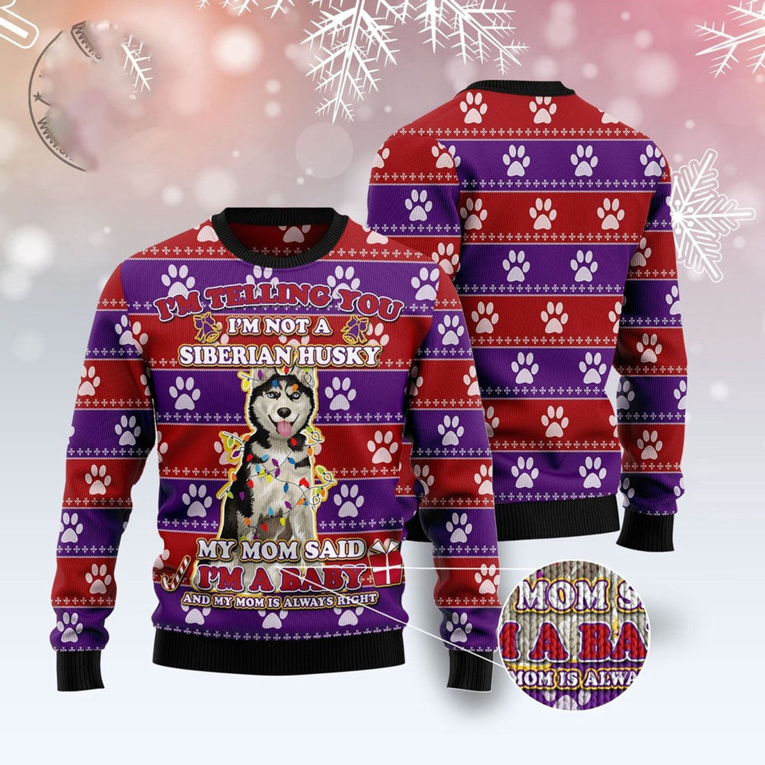 FUNSTUFFPRINT Siberian Husky Baby Christmas Ugly Christmas Sweater, Dog Ugly Christmas Sweater, Ugly Dog Sweaters Ugly  Sweater