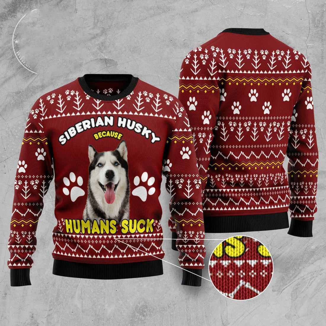 FUNSTUFFPRINT Siberian Husky Because Humans Suck Ugly Christmas Sweater, Dog Ugly Christmas Sweater, Ugly Dog Sweaters Ugly  Sweater