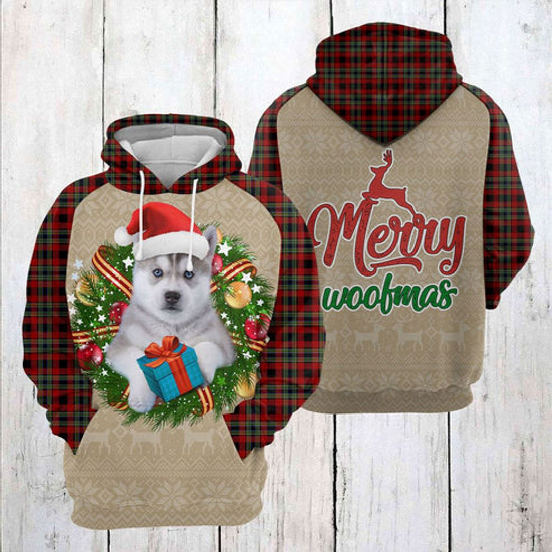 FUNSTUFFPRINT 3D Siberian Husky Christmas Awesome All Over 3D Hoodie and Zip Hoodie