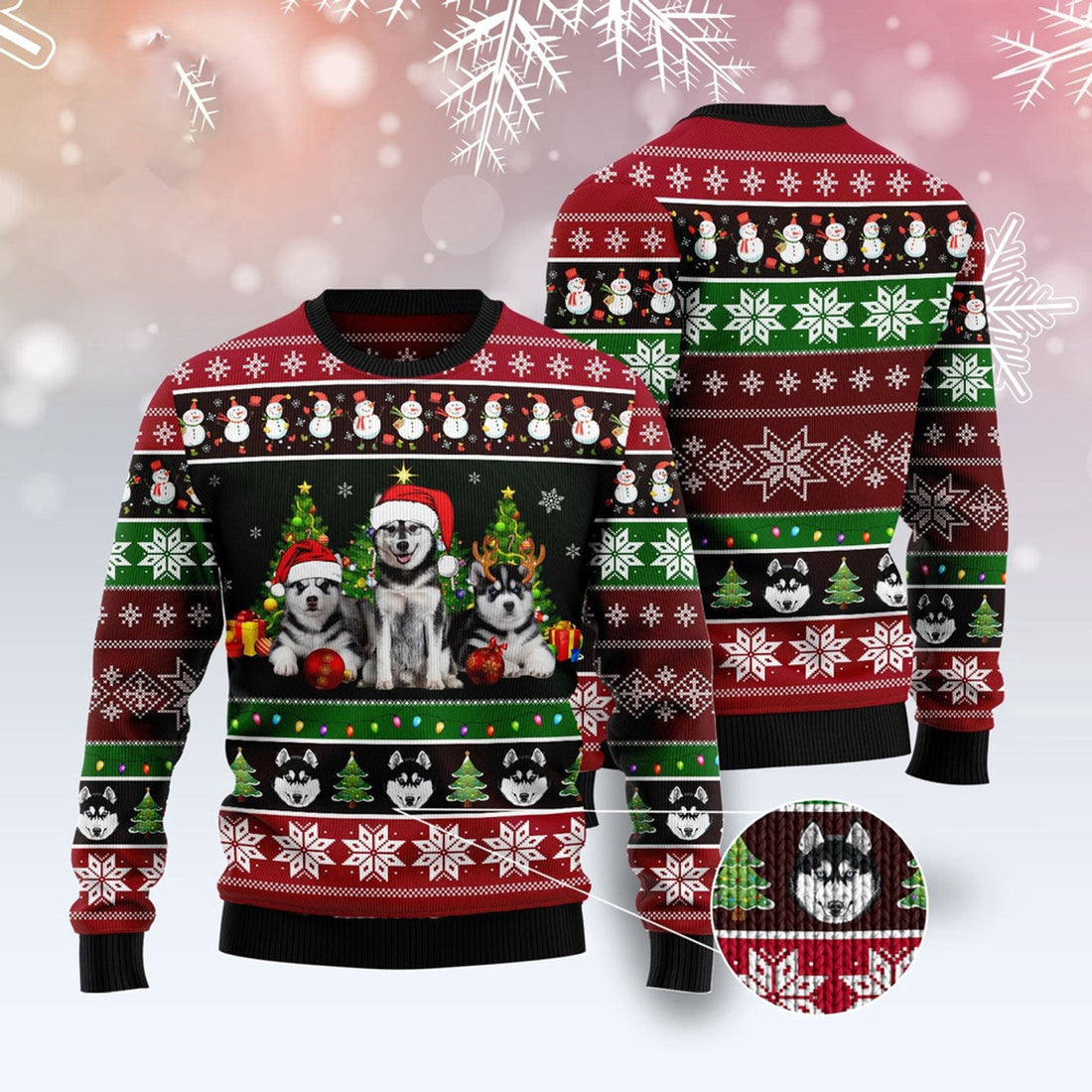 FUNSTUFFPRINT Siberian Husky Group Beauty Ugly Christmas Sweater, Dog Ugly Christmas Sweater, Ugly Dog Sweaters Ugly  Sweater