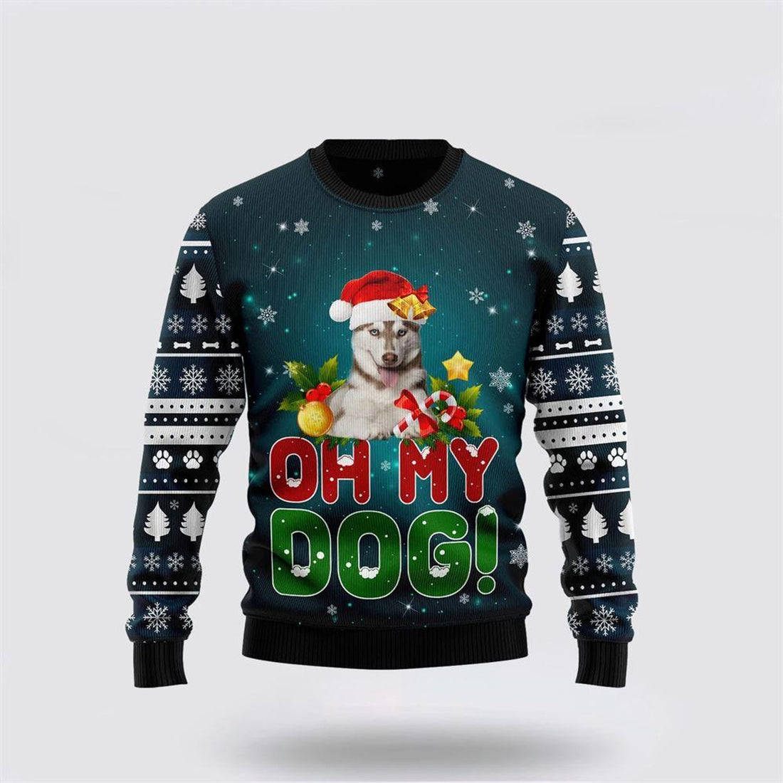FUNSTUFFPRINT Siberian Husky Oh My Dog Funny Family Ugly Christmas Sweater – Dog Lover Christmas Sweater Ugly  Sweater