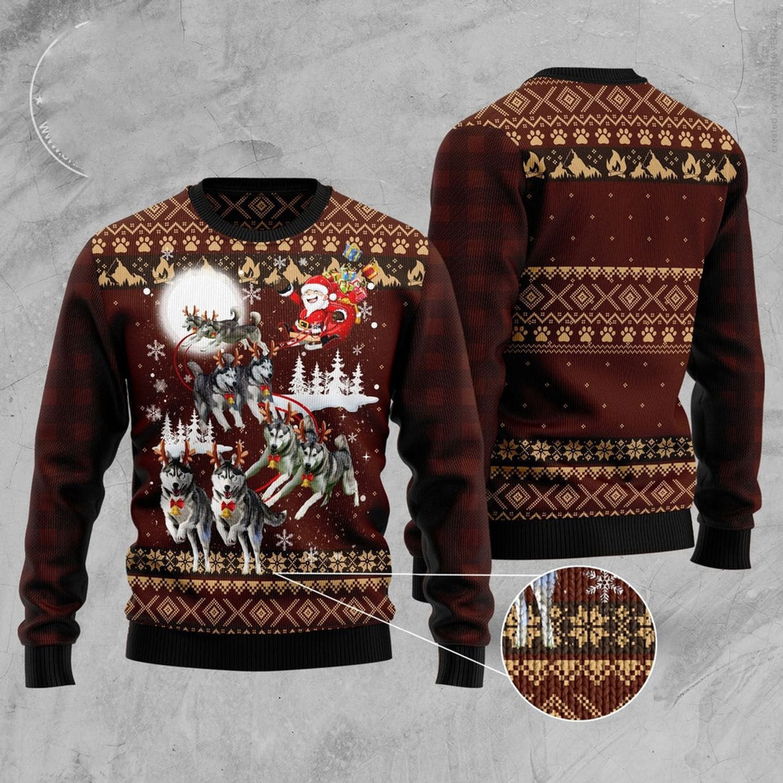FUNSTUFFPRINT Siberian Husky Reindeers Car Ugly Christmas Sweater, Dog Ugly Christmas Sweater, Ugly Dog Sweaters Ugly  Sweater