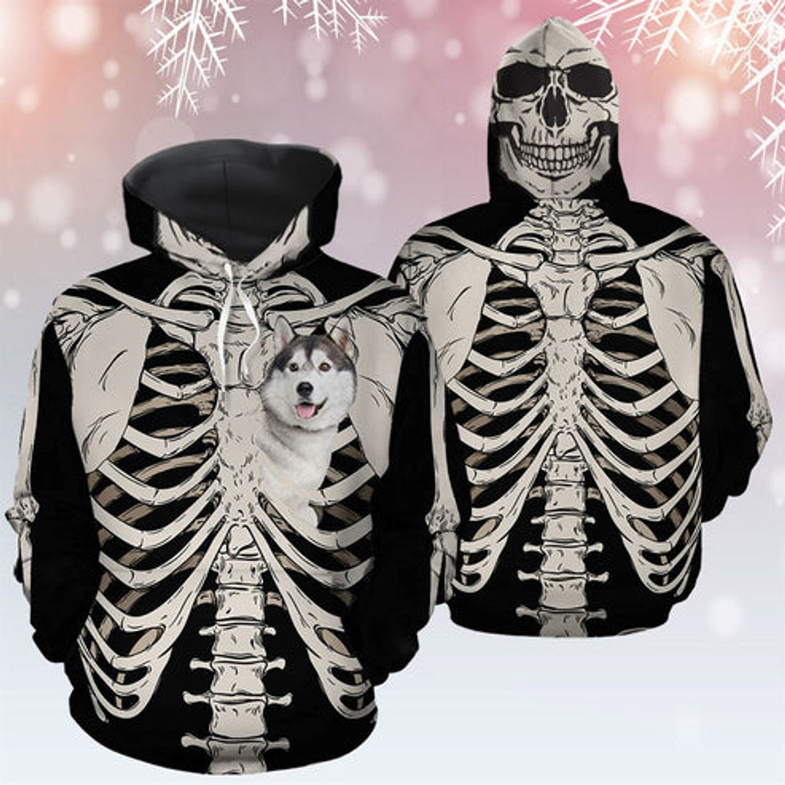 FUNSTUFFPRINT 3D Siberian Husky Skeleton All Over 3D Hoodie and Zip Hoodie