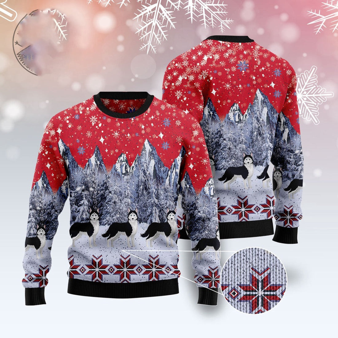 FUNSTUFFPRINT Siberian Husky Snow Ugly Christmas Sweater, Dog Ugly Christmas Sweater, Ugly Dog Sweaters Ugly  Sweater