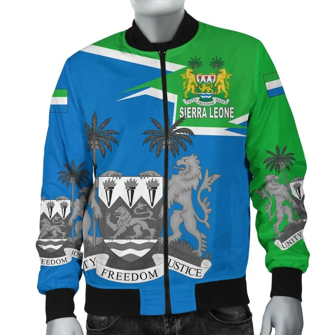 FUNSTUFFPRINT Sierra Leone Bomber Jacket Coat Of Arms - Style 3D Bomber Jacket