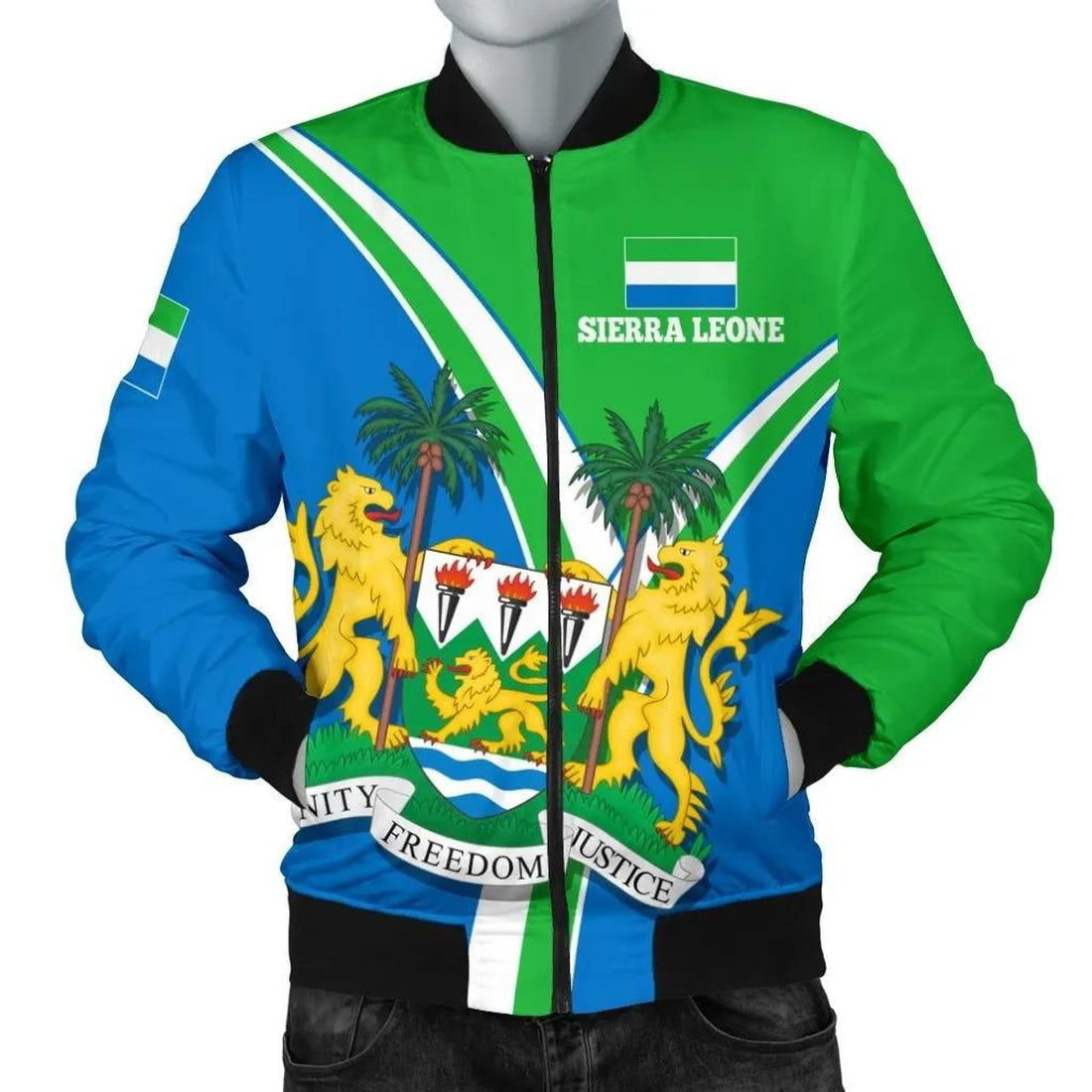 FUNSTUFFPRINT Sierra Leone Men's Bomber Jacket - Sierra Leone Pride - 3D Bomber Jacket