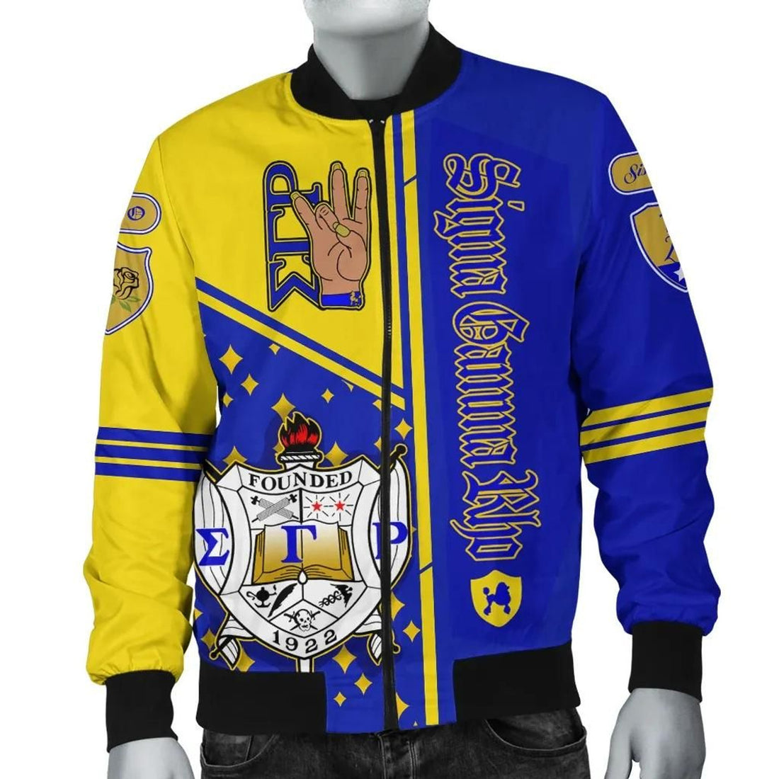 FUNSTUFFPRINT Sigma Gamma Rho Hand Sign 3D Bomber Jacket