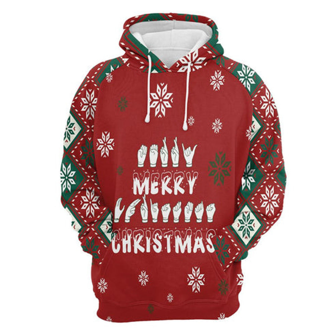 FUNSTUFFPRINT 3D Sign Language Merry Christmas All Over 3D Hoodie and Zip Hoodie