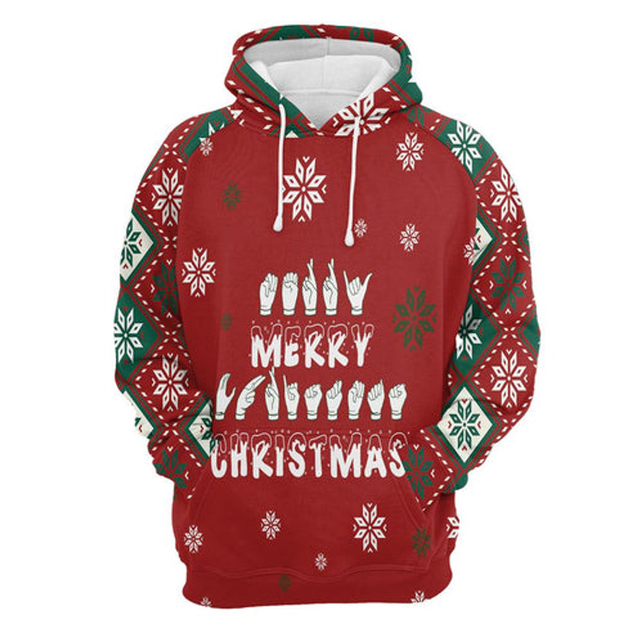FUNSTUFFPRINT 3D Sign Language Merry Christmas All Over 3D Hoodie and Zip Hoodie