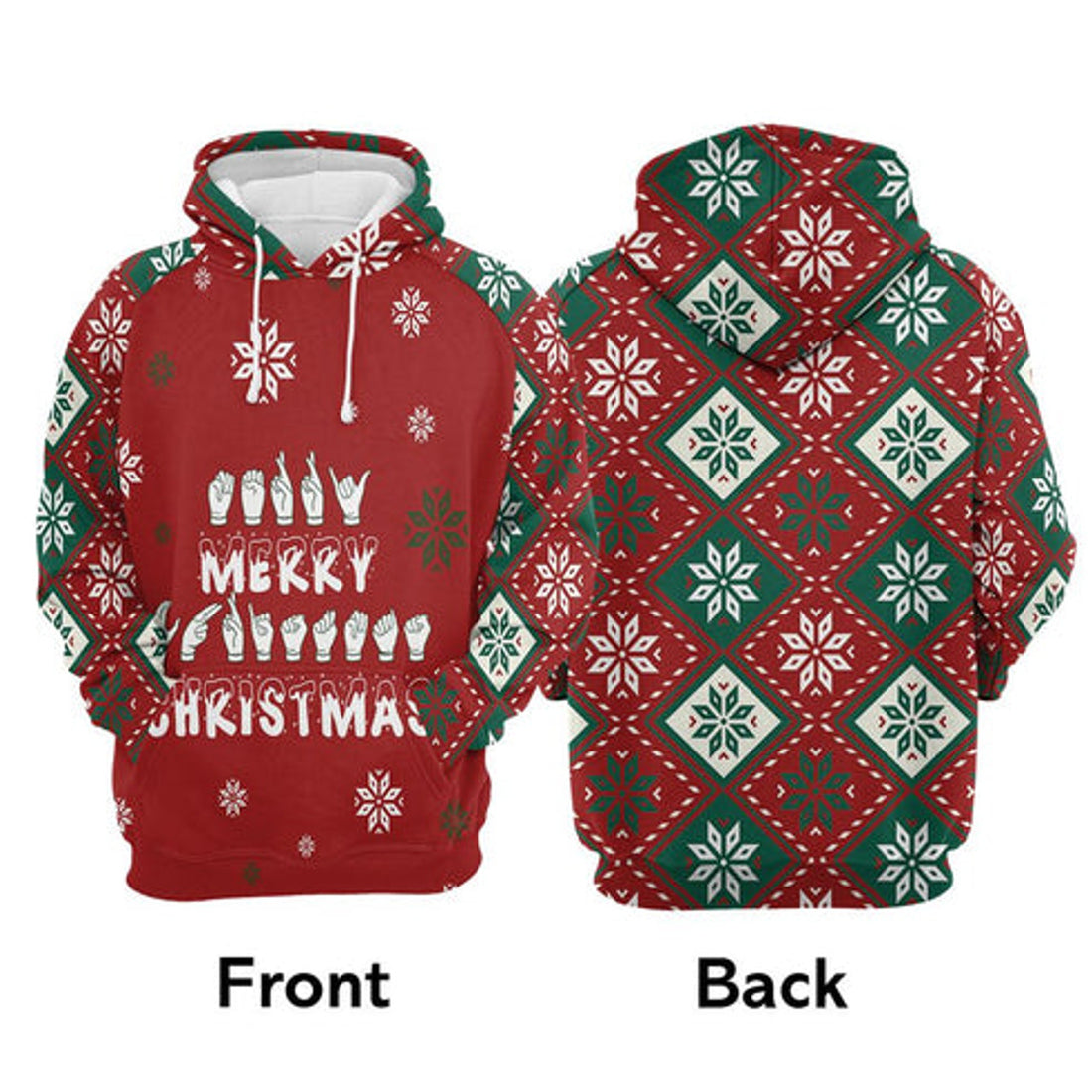 FUNSTUFFPRINT 3D Sign Language Merry Christmas All Over 3D Hoodie and Zip Hoodie
