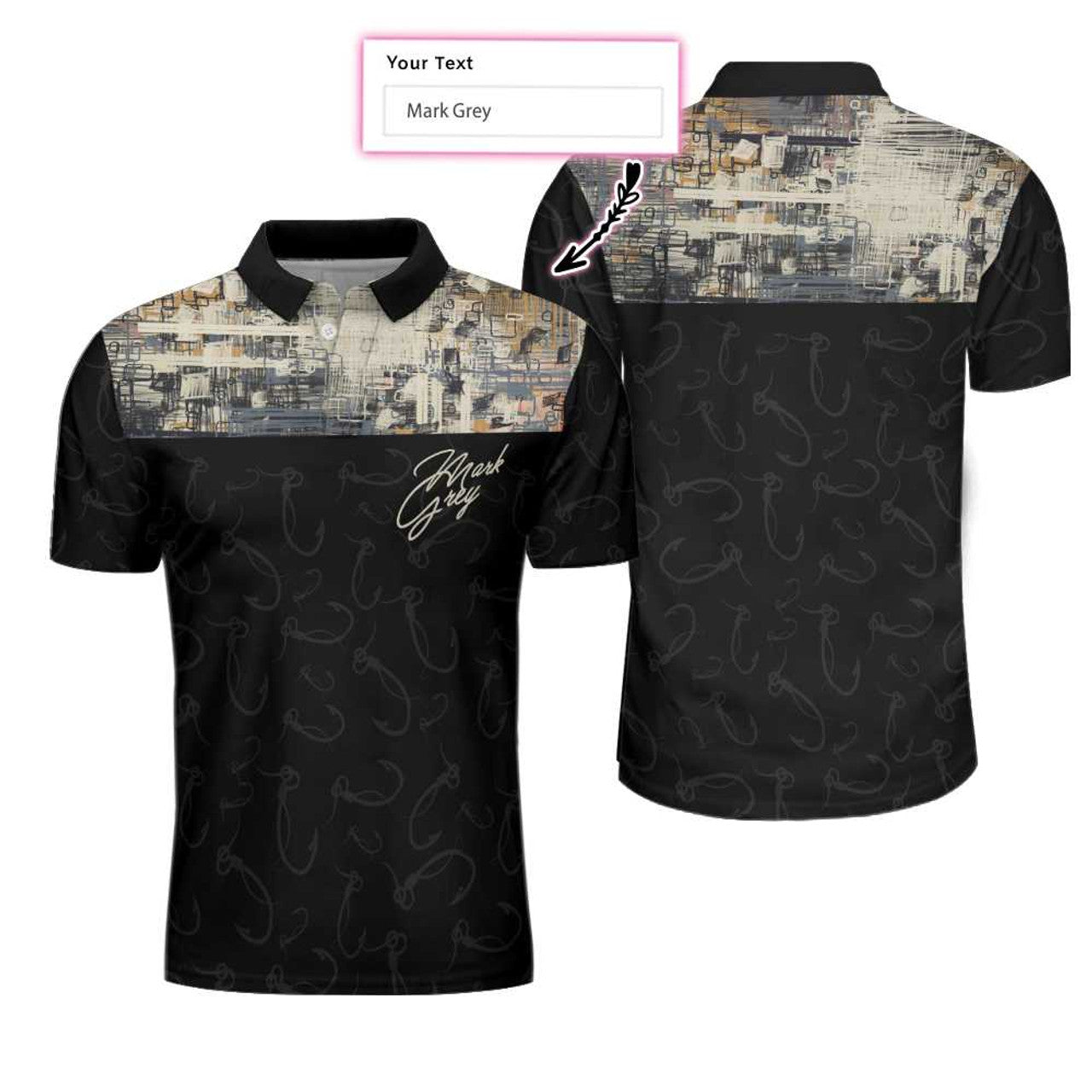 Custom Simple Camo Elegant Custom Name Polo Shirt, Personalized Fish Hook Pattern Fishing Shirt For Men - Perfect Gift For Men