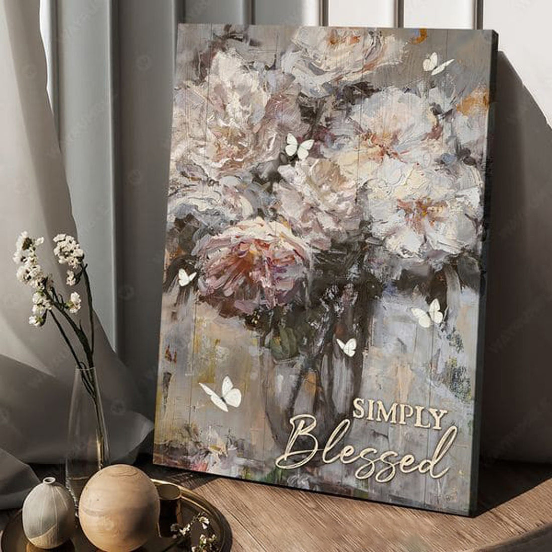 Simply Blessed, Butterfly Flower, Poster Decor, Flower Lover Poster and Canvas