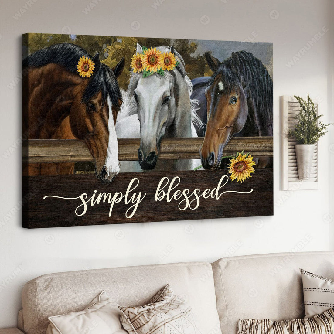 Simply Blessed, Horse Poster, Sunflower Horse, Wall Poster Poster and Canvas