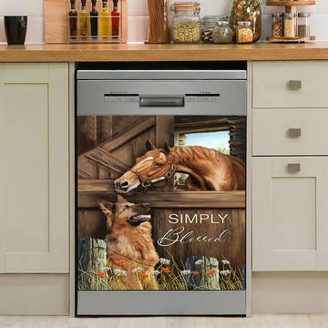 Simply Blessed Horse Couple Dishwasher Cover, Inspirational Dishwasher Wrap, Christian Kitchen Decoration