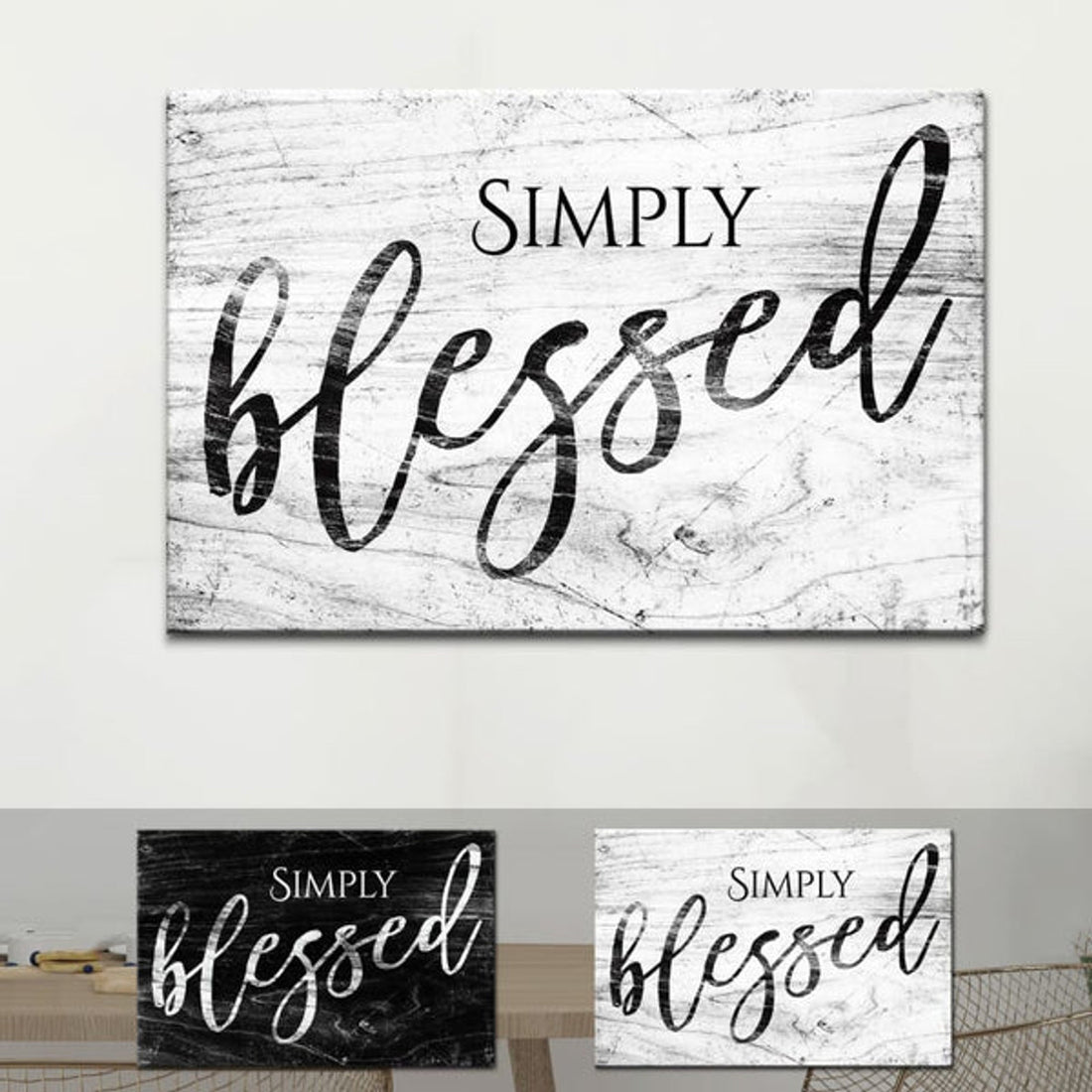 Simply Blessed Wall Art Canvas, Modern Farmhouse Christian Wall Decor - Religious Wall Decor