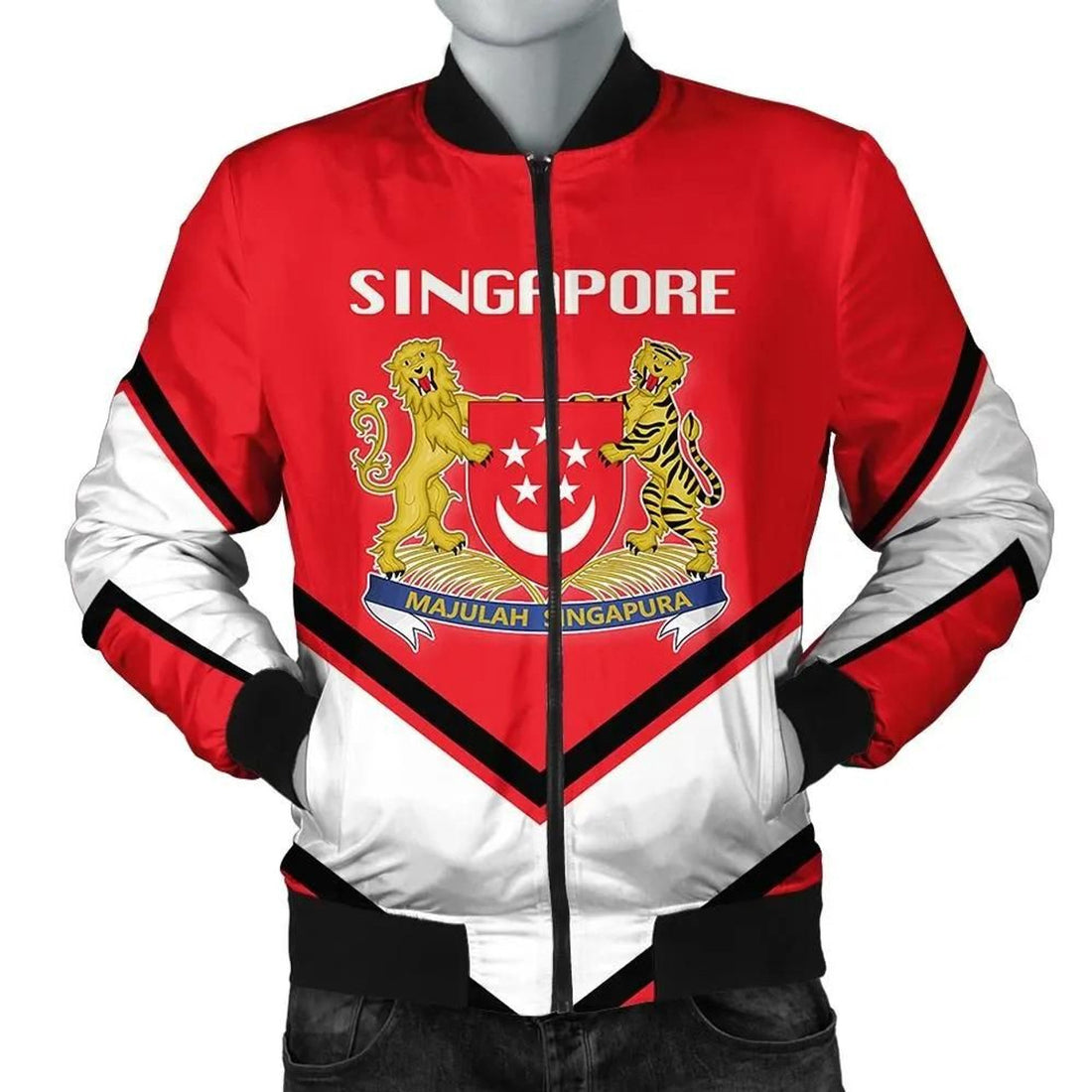 FUNSTUFFPRINT Singapore Coat Of Arms Men Bomber Jacket Lucian Style 3D Bomber Jacket