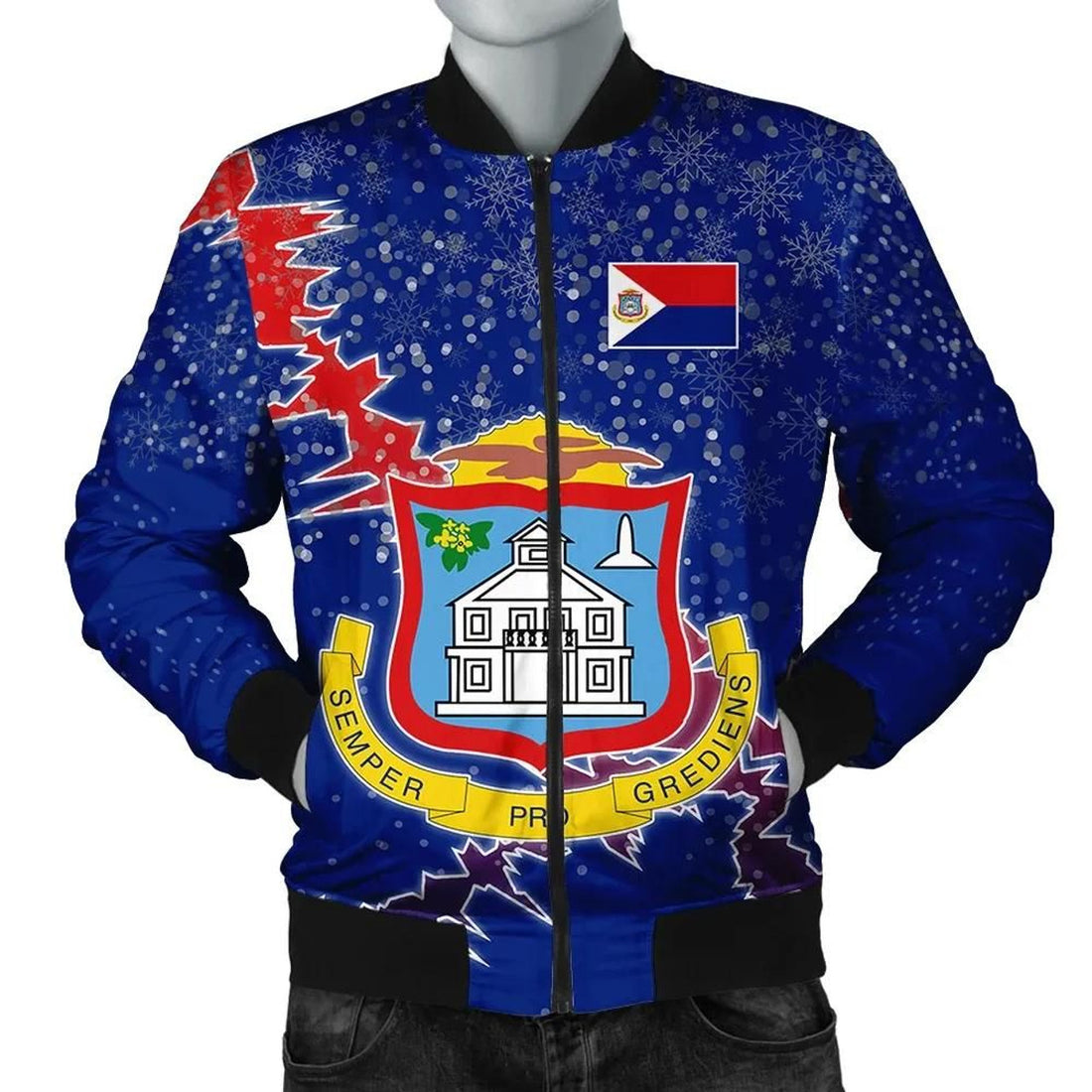 FUNSTUFFPRINT Sint Maarten Christmas Coat Of Arms Men Bomber Jacket Style 3D Bomber Jacket
