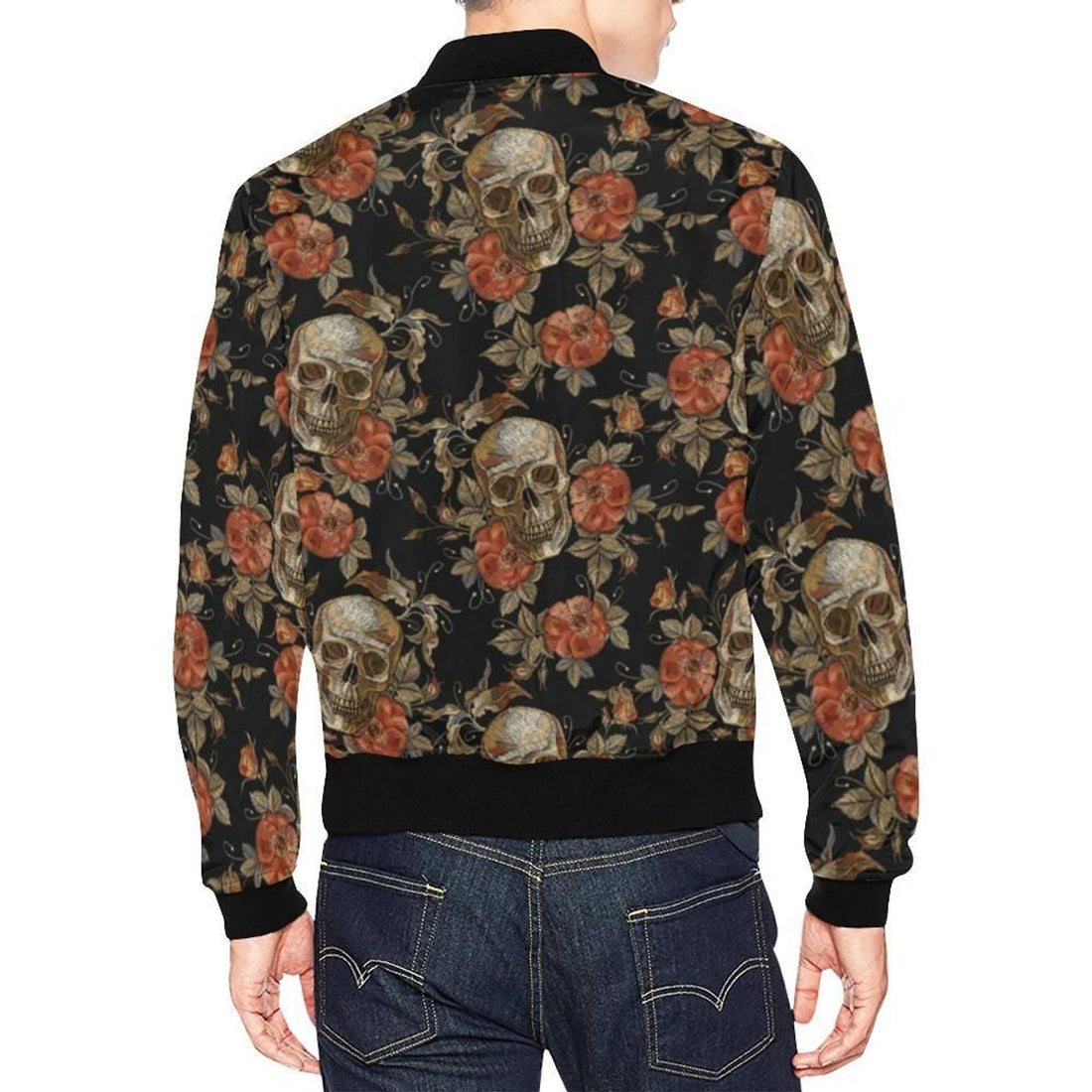 FUNSTUFFPRINT Skeleton Sugar Skull Girly Floral Rose Pattern Print Mens 3D Bomber Jacket