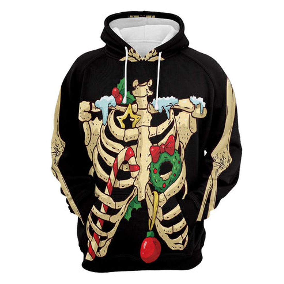 FUNSTUFFPRINT 3D Skeleton Christmas All Over 3D Hoodie and Zip Hoodie