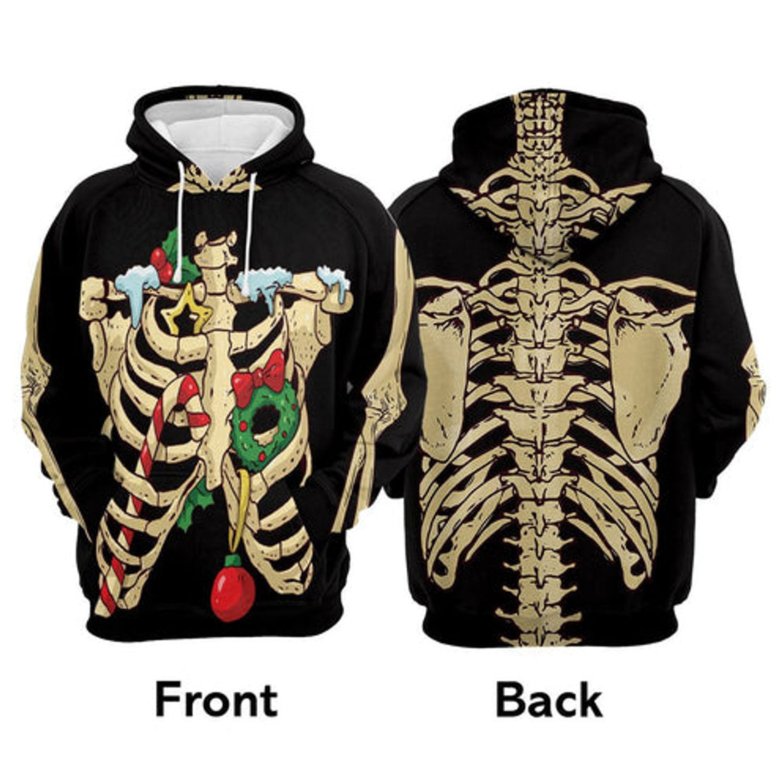 FUNSTUFFPRINT 3D Skeleton Christmas All Over 3D Hoodie and Zip Hoodie