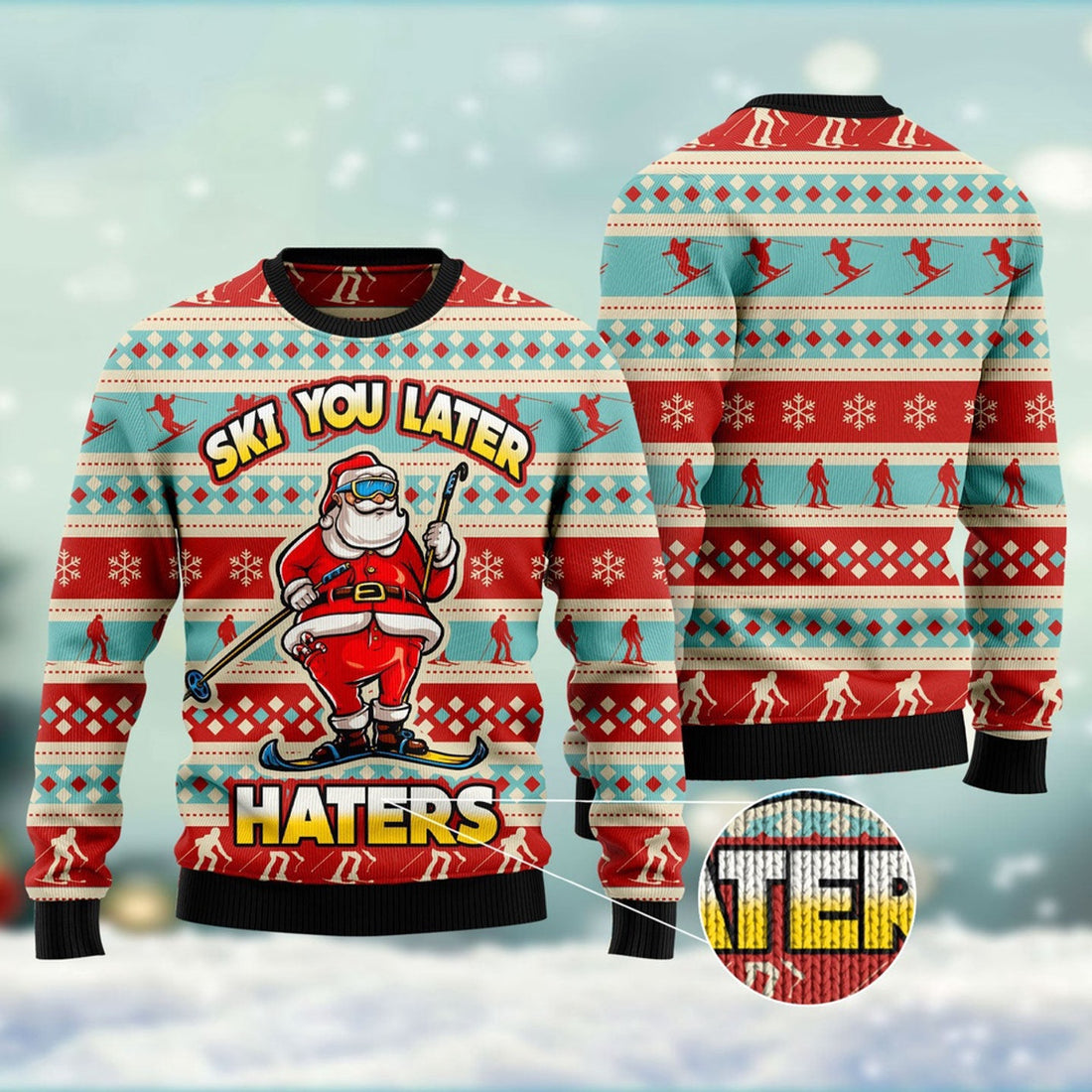 FUNSTUFFPRINT Ski You Later Ugly Christmas Sweater, Christmas Sweater, Ugly Sweater, Funny Xmas Sweaters Ugly Sweater