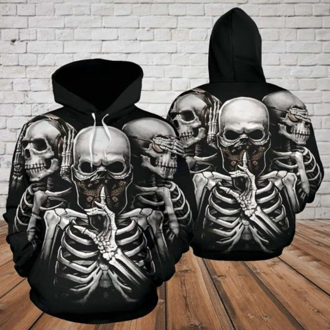 FUNSTUFFPRINT Skull 3D All Over Hoodie See No Evil Hear No Evil Speak No Evil 3D Hoodie and Zip Hoodie