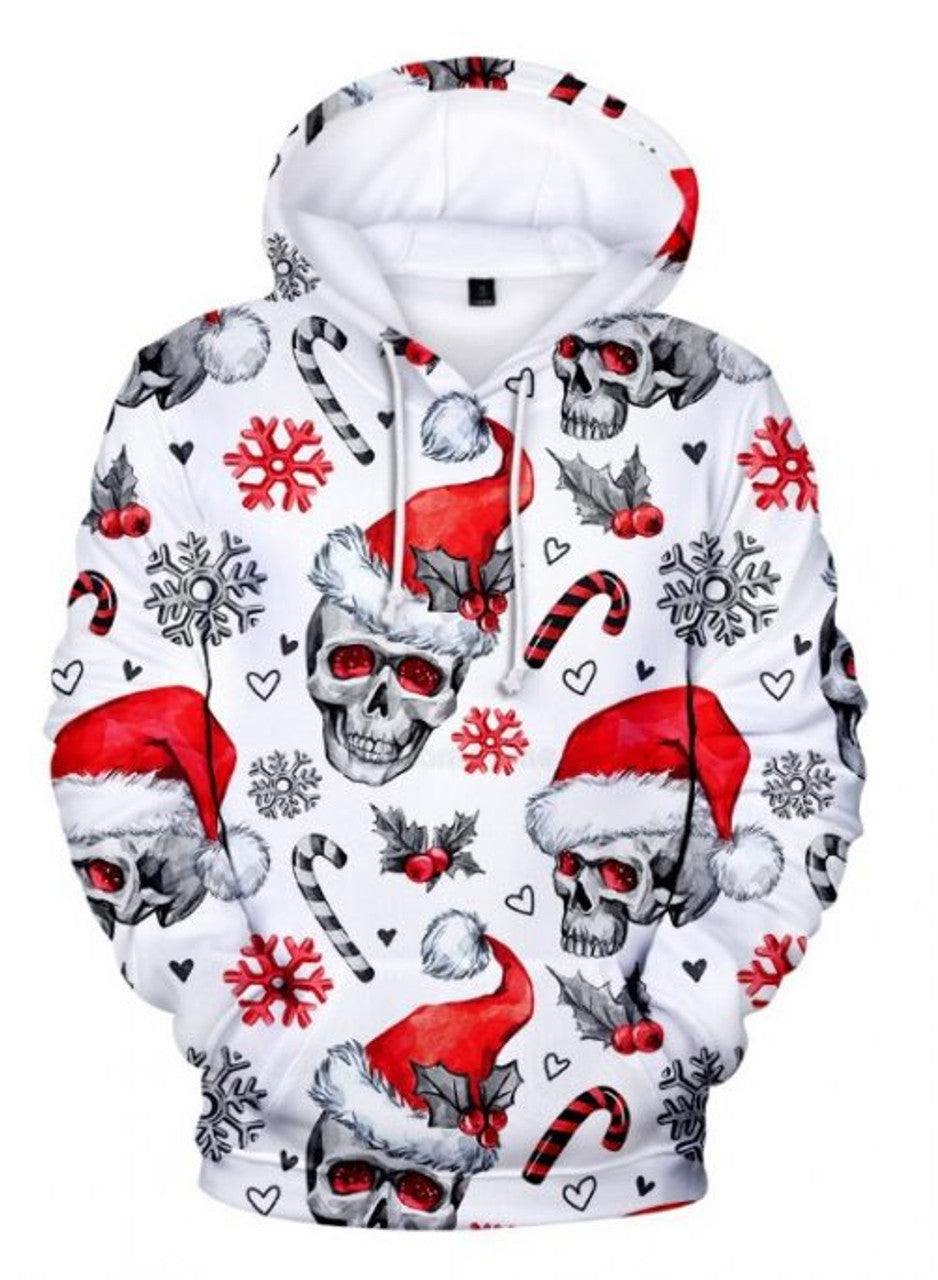 FUNSTUFFPRINT Christmas Skull 3D Hoodie and Zip Hoodie
