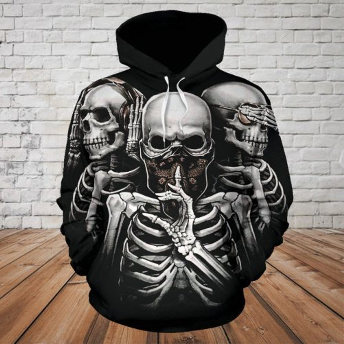 FUNSTUFFPRINT Skull 3D All Over Hoodie See No Evil Hear No Evil Speak No Evil 3D Hoodie and Zip Hoodie
