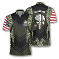 Custom Skull Camouflage Flag Custom Billiard Jerseys for Men, Zipper Polo Shirt Billiard Team Shirt
