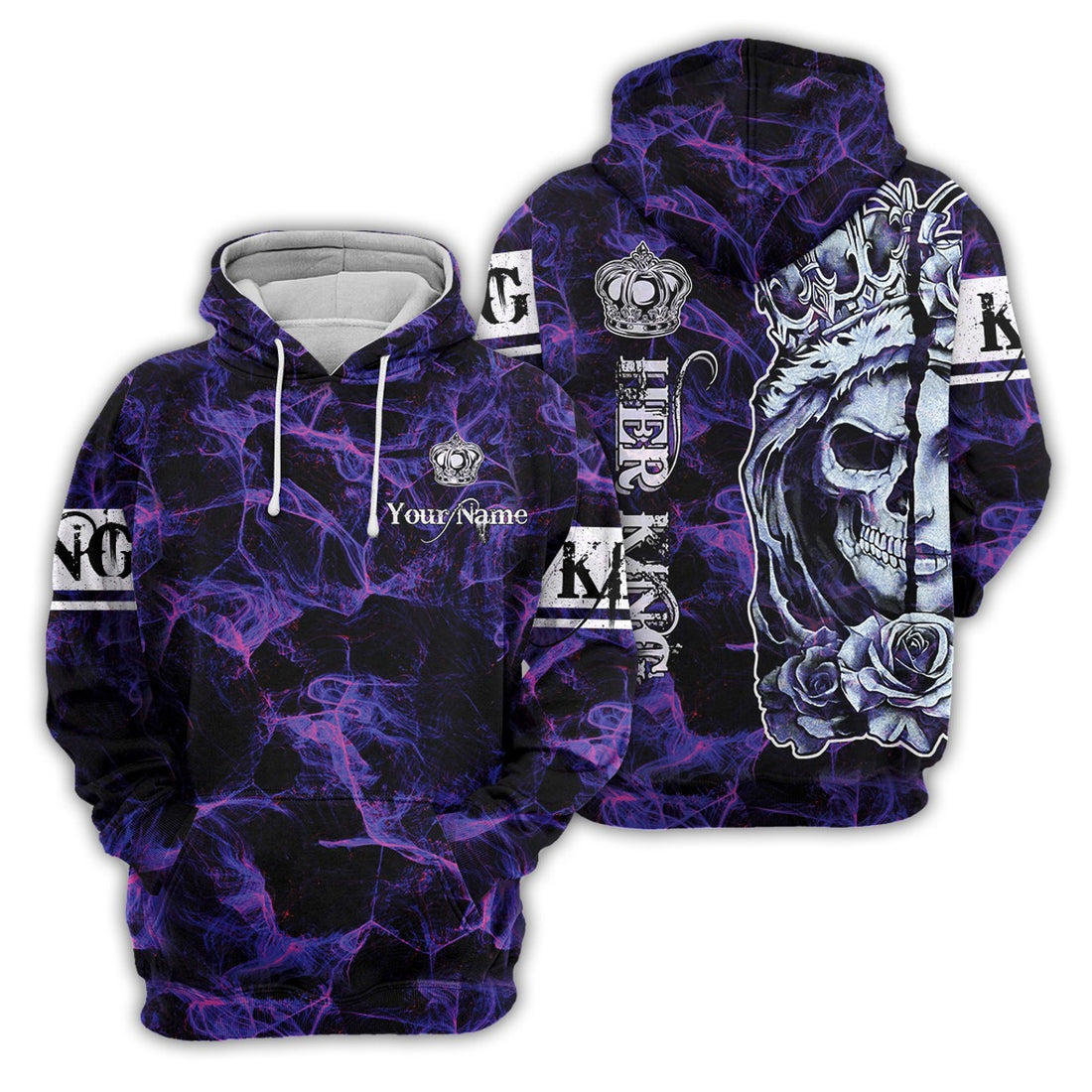 FUNSTUFFPRINT Skull Couple Personalized His Queen Her King 3D Hoodie and Zip Hoodie
