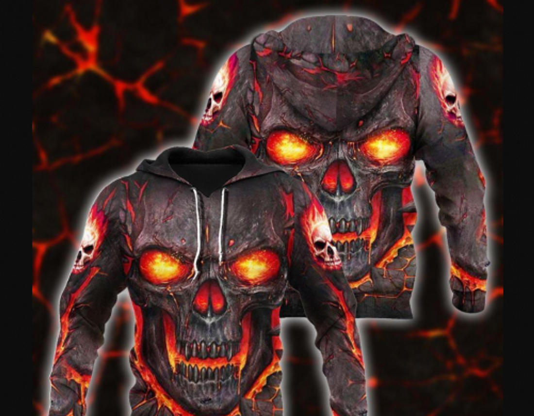 FUNSTUFFPRINT Skull 3D Hoodie Skull Eyes On Fire 3D Hoodie and Zip Hoodie