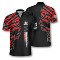 Custom Skull Red Camouflage Custom Bowling Jerseys for Men, Zipper Polo Shirt Bowling Shirt, Skull Zipper Polo Shirt