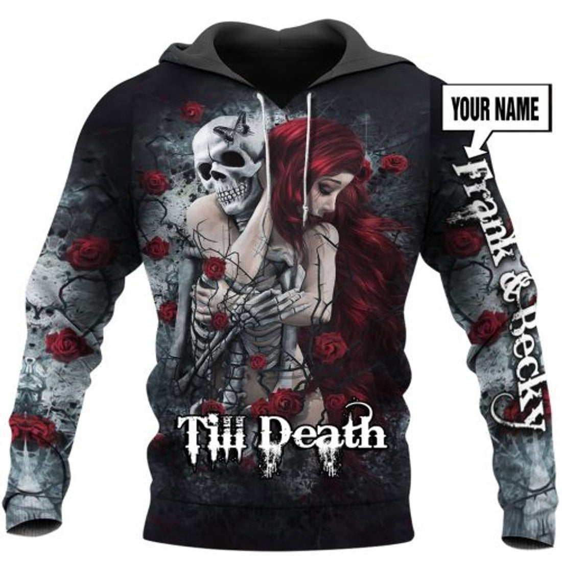 FUNSTUFFPRINT Personalized Skull Rose 3D All Over Hoodie Til Death Do Us Part 3D Hoodie and Zip Hoodie