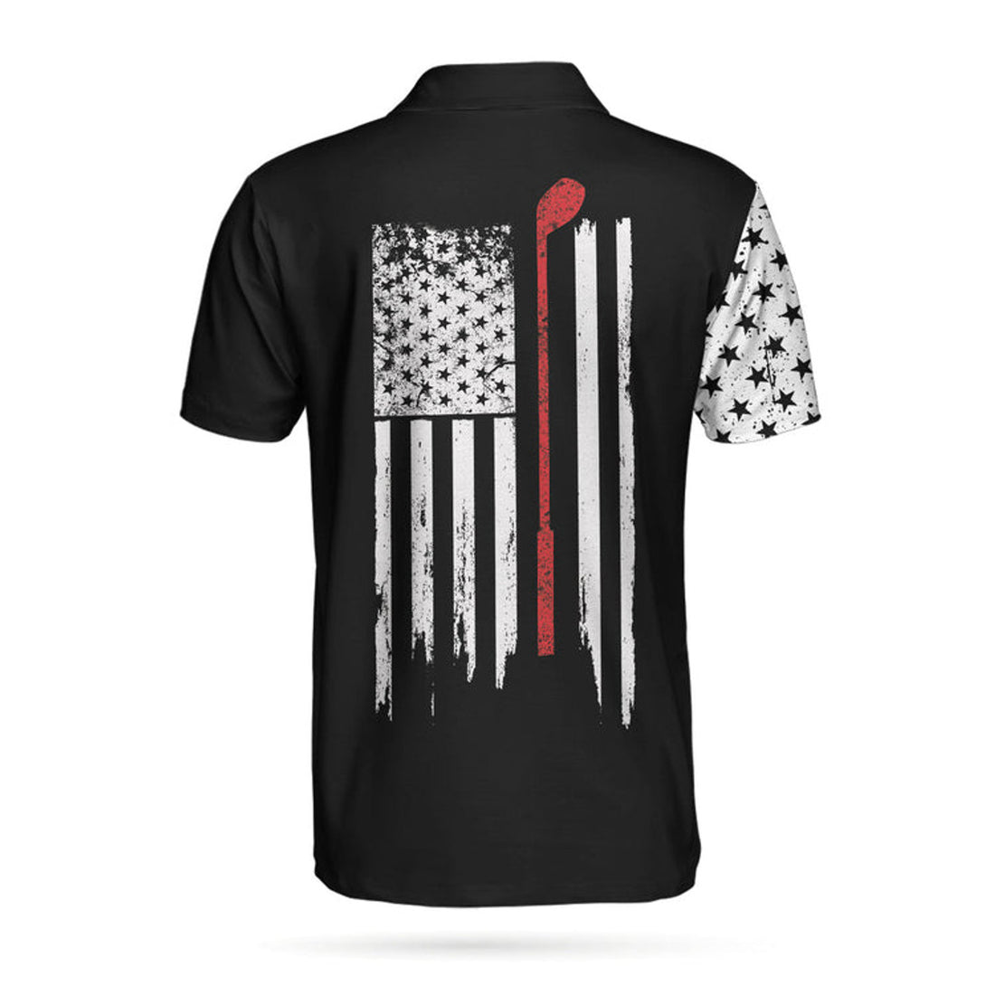 Skull American Flag With Golf Club Polo Shirt, Black And White American Flag Polo Shirt, Patriotic Golf Shirt For Men