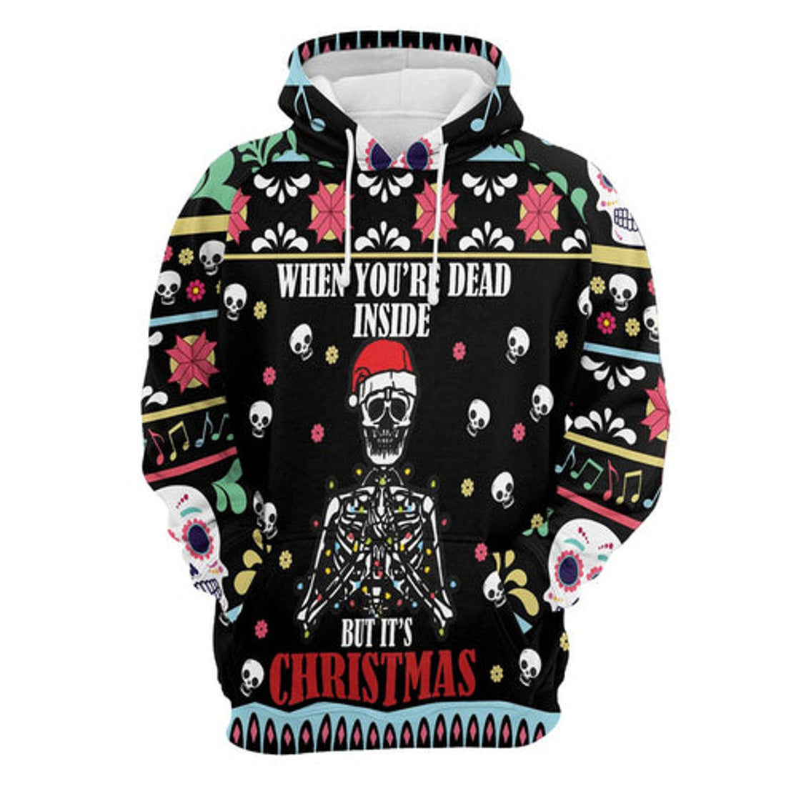 FUNSTUFFPRINT 3D Skull Christmas Dead Inside All Over 3D Hoodie and Zip Hoodie