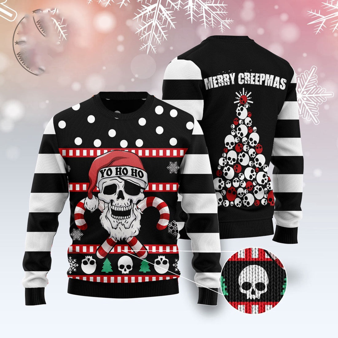 FUNSTUFFPRINT Skull Creepmas Ugly Christmas Sweater, Christmas Sweater, Ugly Sweater, Funny Xmas Sweaters Ugly Sweater