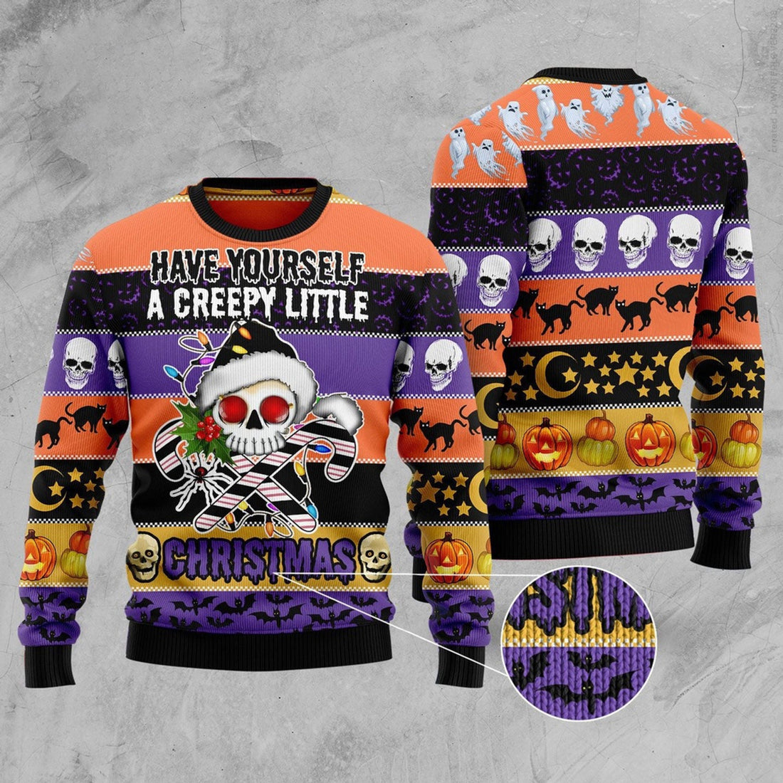 FUNSTUFFPRINT Skull Creepy Christmas Ugly Christmas Sweater, Christmas Sweater, Ugly Sweater, Funny Xmas Sweaters Ugly Sweater