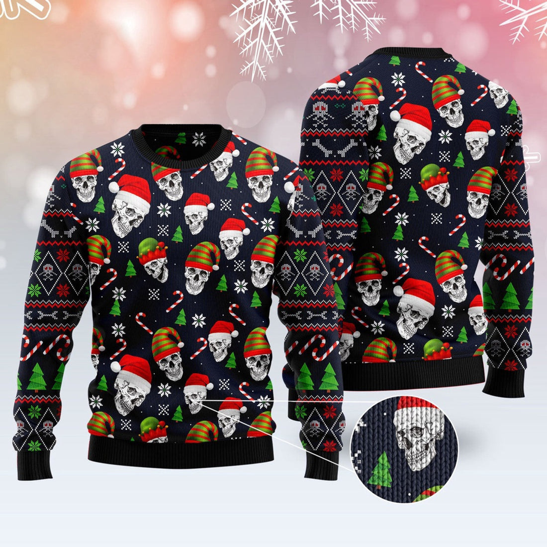 FUNSTUFFPRINT Skull Face Ugly Christmas Sweater, Christmas Sweater, Ugly Sweater, Funny Xmas Sweaters Ugly Sweater