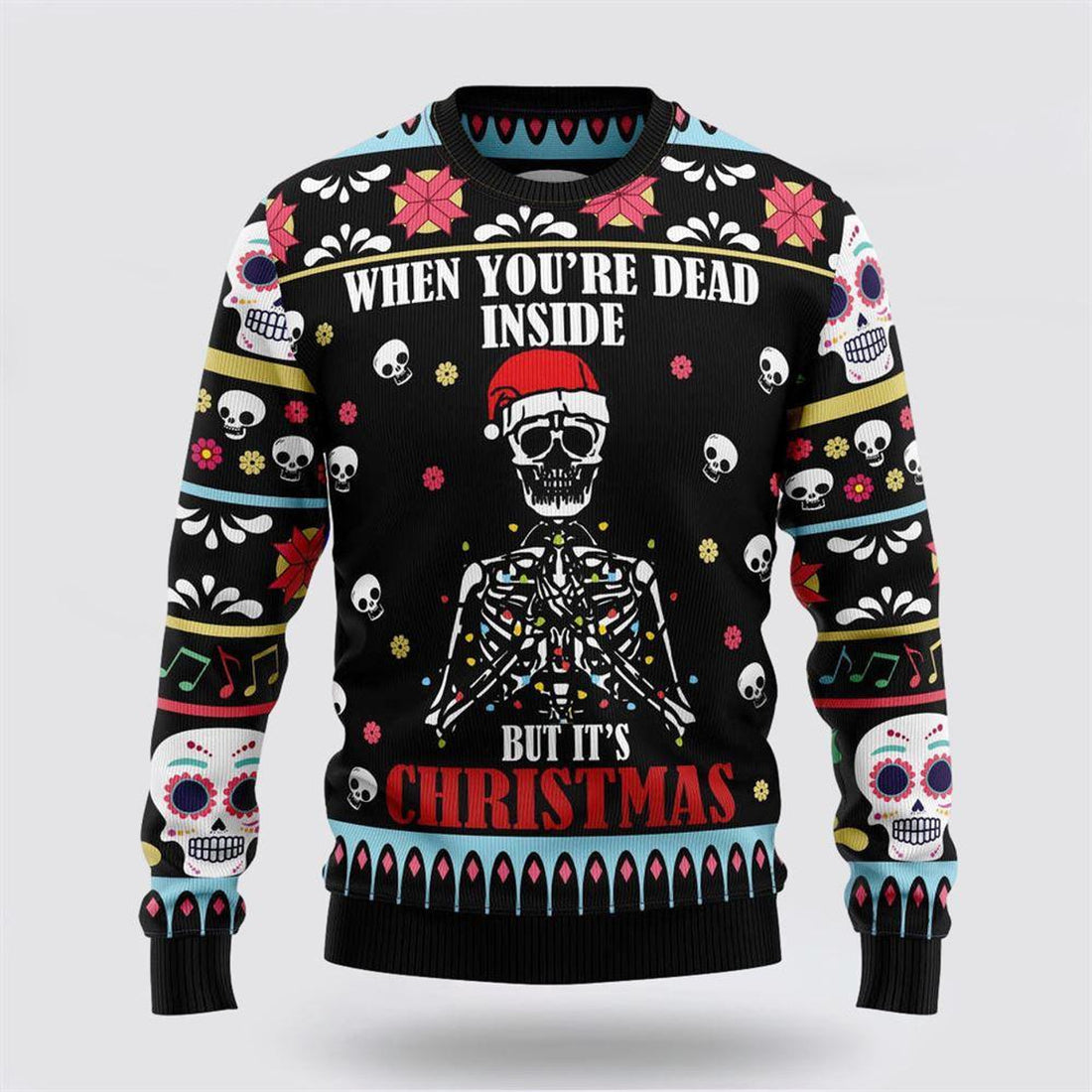 FUNSTUFFPRINT Skull Inside Christmas Ugly Sweater Festive Attire For Men And Women - Christmas Gifts For Frends Ugly Sweater